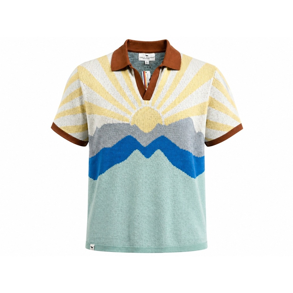 Simply Southern Polo Sweater Mens XXL Knit Sunrise Graphic Short‎ Sleeve